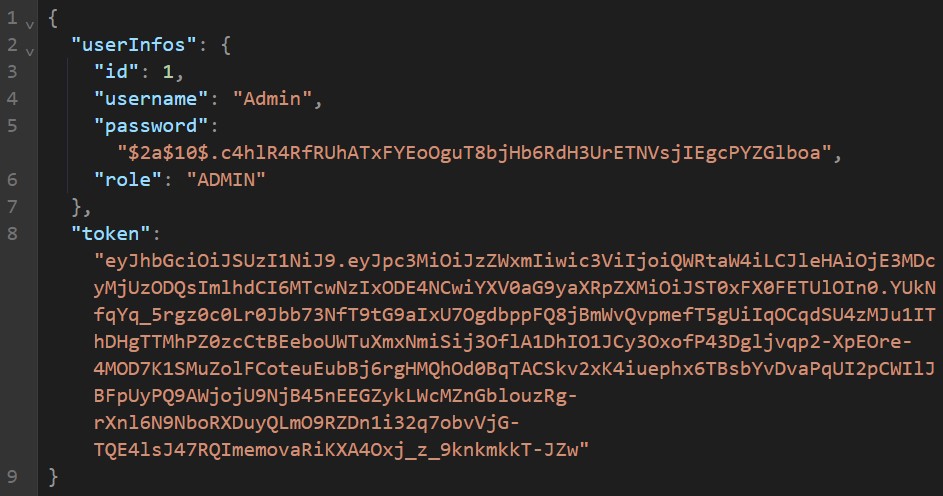 Authentication response JSON